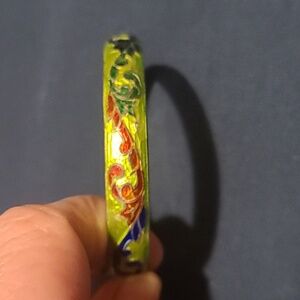 Cloisonne enamel hinged sterling bangle bracelet